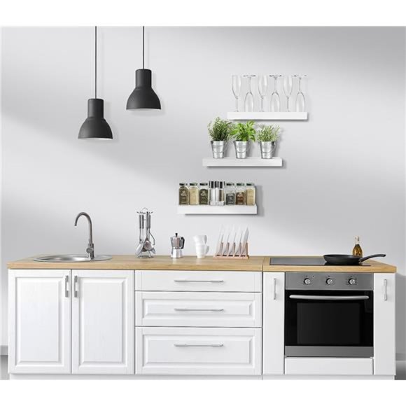 Floating Shelves for Wall - Set of 3 White Wood Wall Shelves for Living Room - Picture 2 of 5